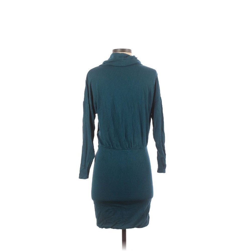 NWT Free People Sundown Mini in Dark Green Cowl Neck Ruched Hem Knit Dress XS - Picture 3 of 5